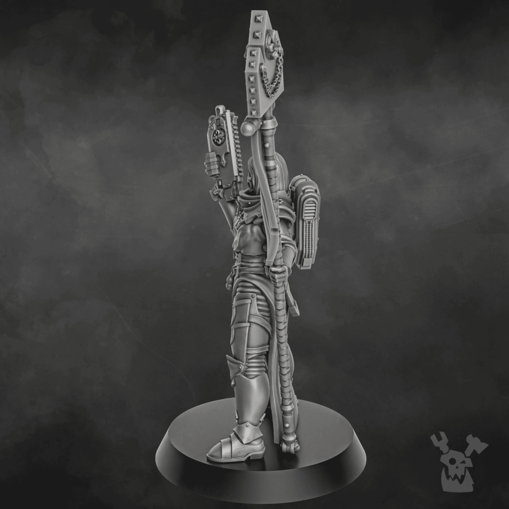 Battle Sisters Novice, proxy miniature, 28mm heroic scale unpainted resin, view 4