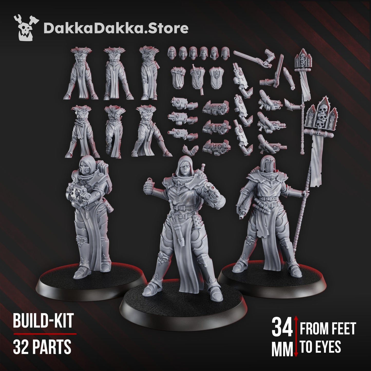 Battle Sisters Novice Squad, proxy miniature, 28mm heroic scale unpainted resin