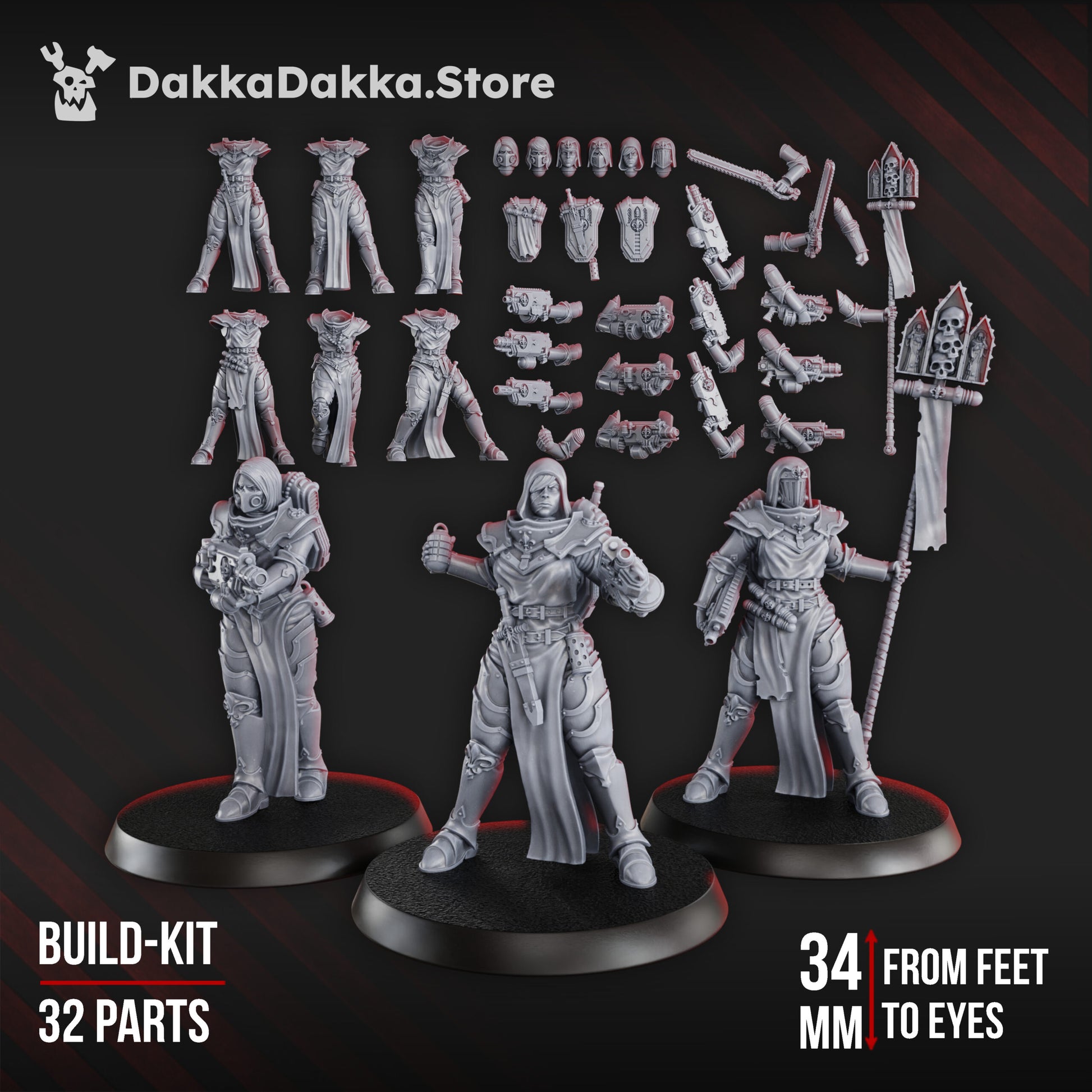 Battle Sisters Novice Squad, proxy miniature, 28mm heroic scale unpainted resin