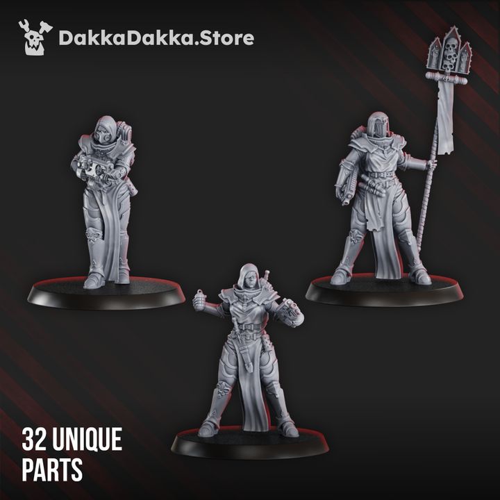 Battle Sisters Novice Squad, proxy miniature, 28mm heroic scale unpainted resin, view 5