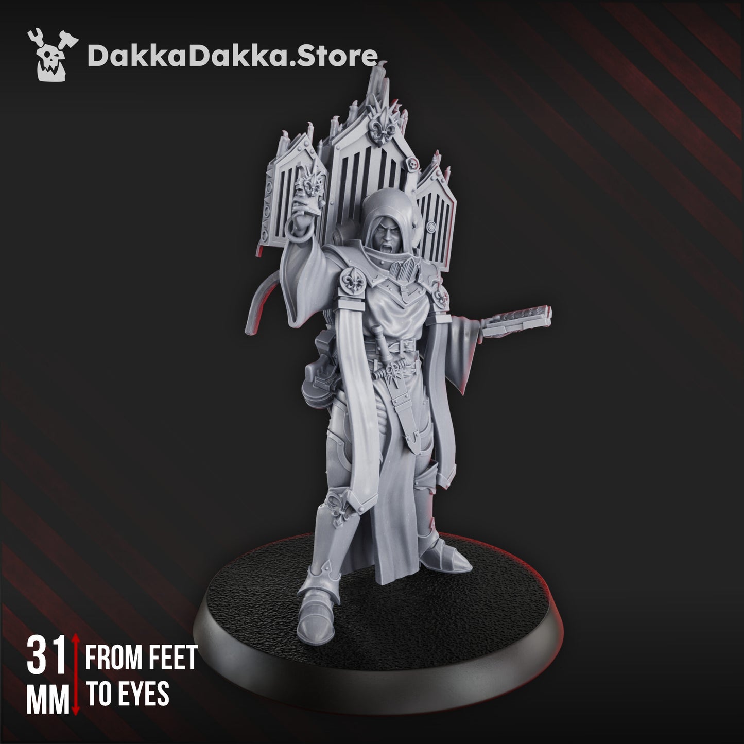 Battle Sisters Speaker, proxy miniature, 28mm heroic scale unpainted resin, view 2