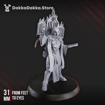 Battle Sisters Speaker, proxy miniature, 28mm heroic scale unpainted resin, view 2