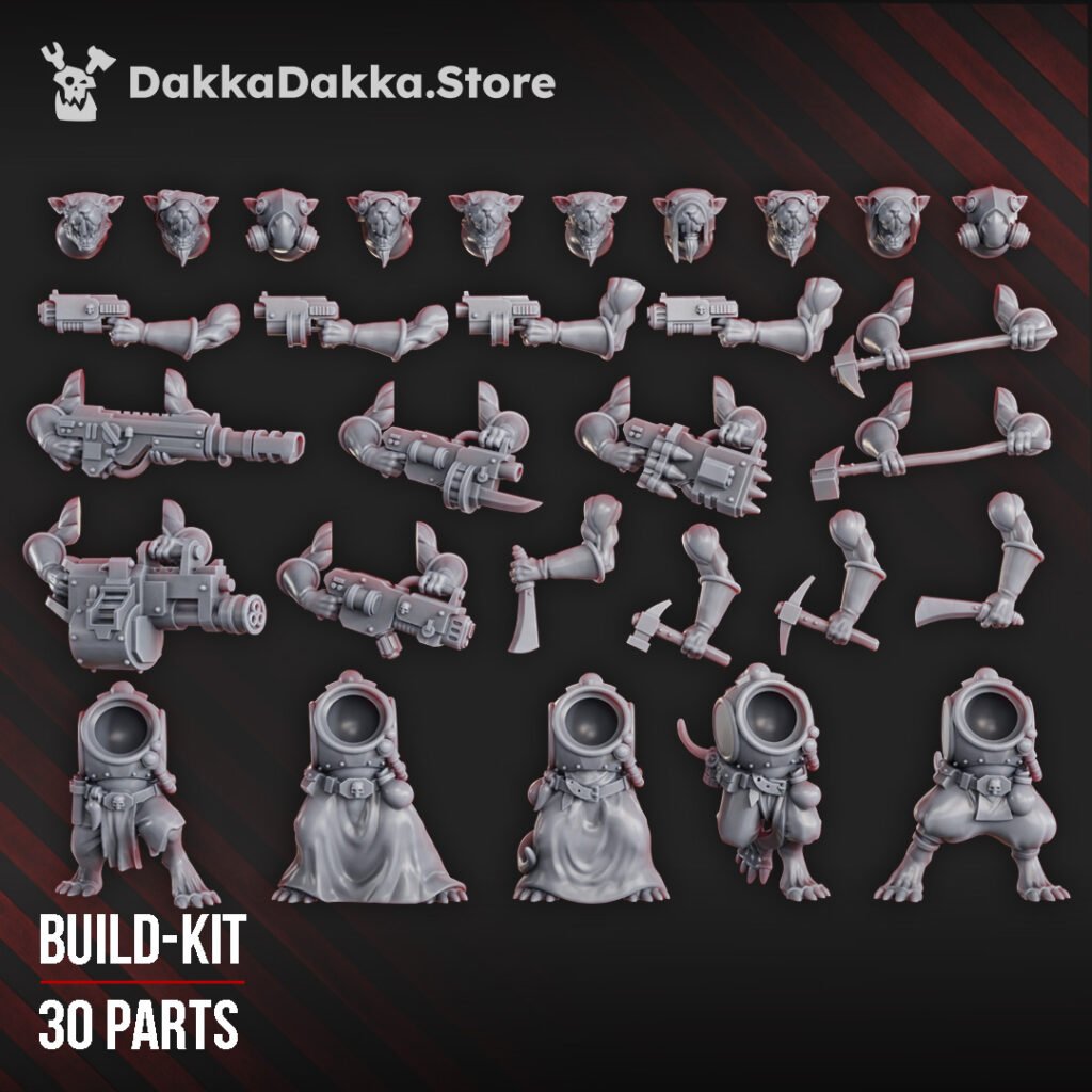 Tech Priests Swarm (10 Units), proxy miniature, squad, 28mm heroic scale unpainted resin, view 2