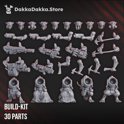 Tech Priests Swarm (10 Units), proxy miniature, squad, 28mm heroic scale unpainted resin, view 2