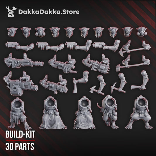 Tech Priests Swarm (10 Units), proxy miniature, squad, 28mm heroic scale unpainted resin, view 2