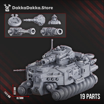 Tech Priests Hovercraft Tank Solpuga D-10, proxy miniature, 28mm heroic scale unpainted resin, view 2