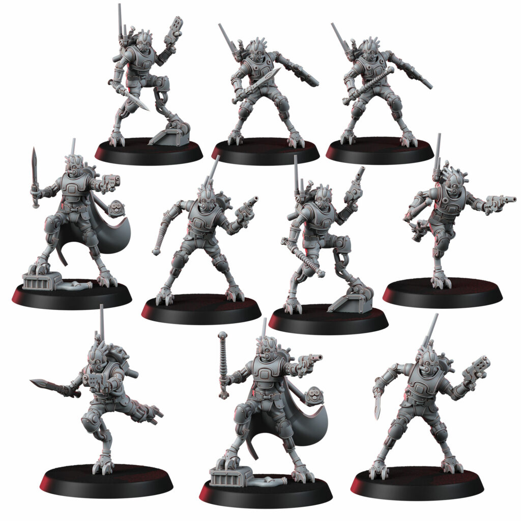 Tech Priests Persecutors Contrakeens Squad, proxy miniature, 28mm heroic scale unpainted resin