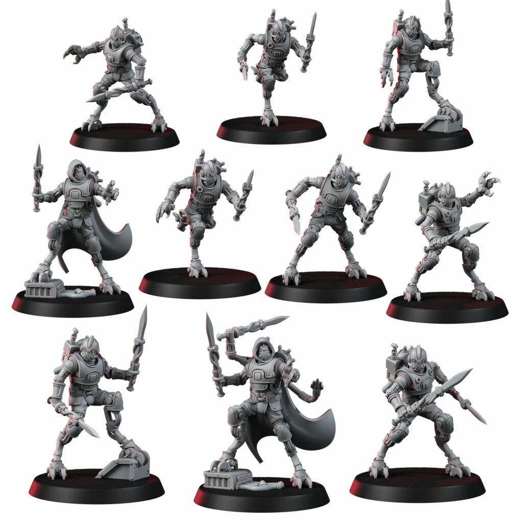 Tech Priests Persecutors Shredkeens Squad, proxy miniature, 28mm heroic scale unpainted resin