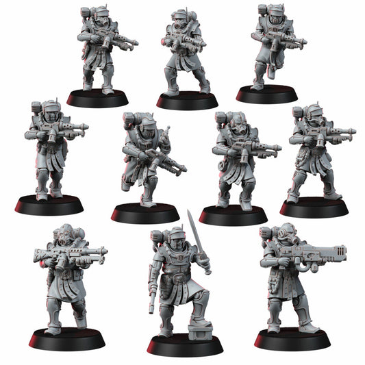 Tech Priests Satellitum Mechguards, proxy miniature, 28mm heroic scale unpainted resin