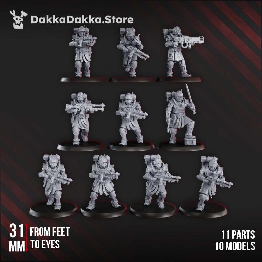 Tech Priests Satellitum Mechguards, proxy miniature, 28mm heroic scale unpainted resin, view 2