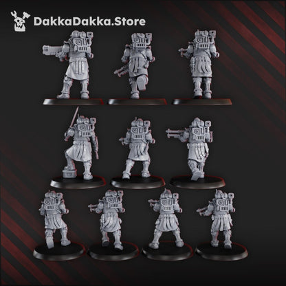 Tech Priests Satellitum Mechguards, proxy miniature, 28mm heroic scale unpainted resin, view 3