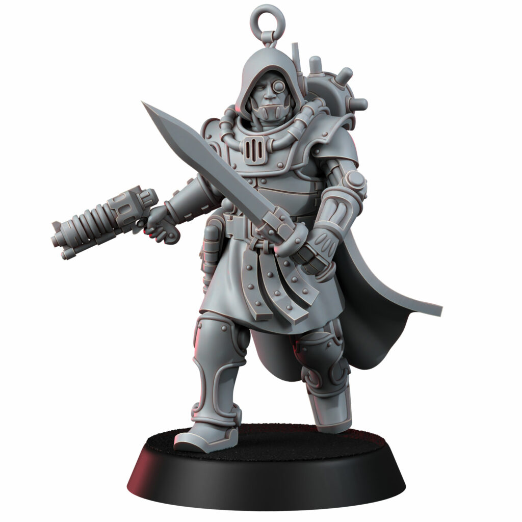Tech Priests Satellitum Range Warrior, proxy miniature, infantry, 28mm heroic scale unpainted resin