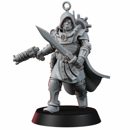 Tech Priests Satellitum Range Warrior, proxy miniature, infantry, 28mm heroic scale unpainted resin