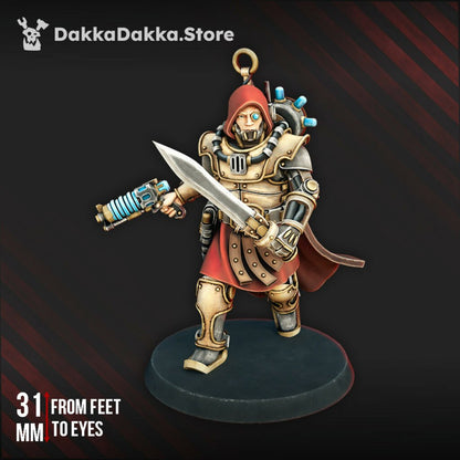 Tech Priests Satellitum Range Warrior, proxy miniature, infantry, 28mm heroic scale unpainted resin, view 2