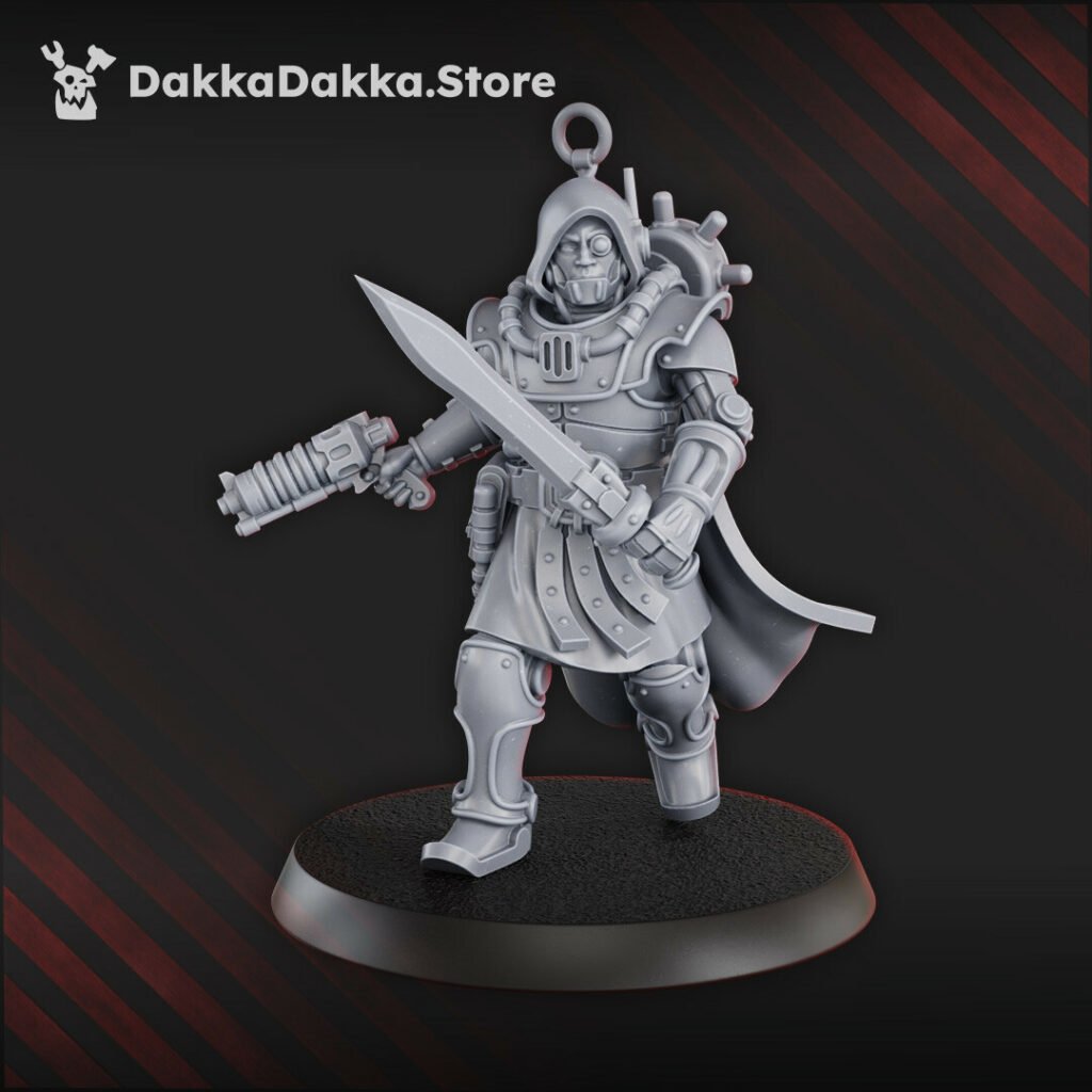 Tech Priests Satellitum Range Warrior, proxy miniature, infantry, 28mm heroic scale unpainted resin, view 4