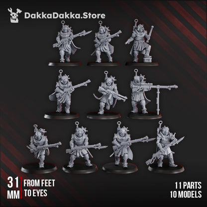 Tech Priests Satellitum Ranged, proxy miniature, 28mm heroic scale unpainted resin, view 2