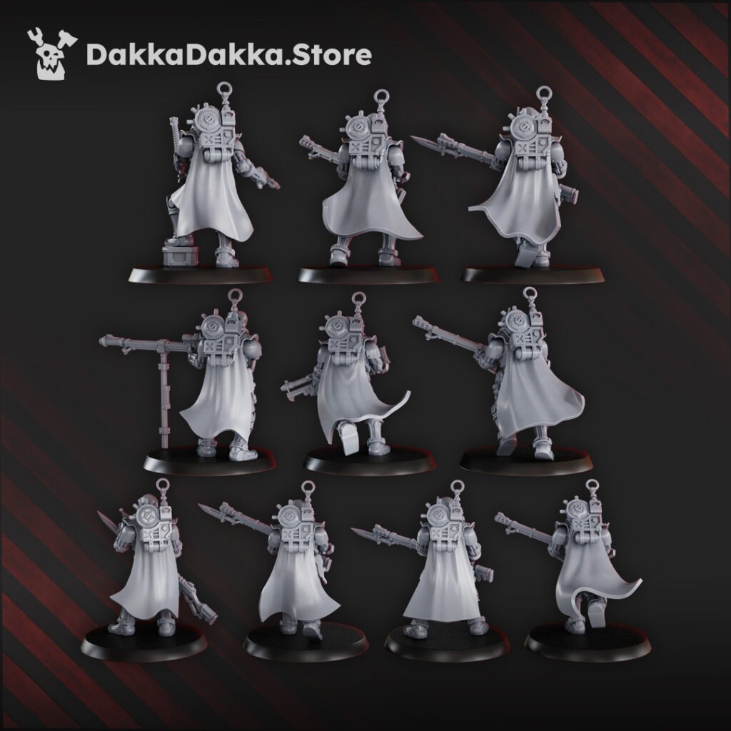 Tech Priests Satellitum Ranged, proxy miniature, 28mm heroic scale unpainted resin, view 3