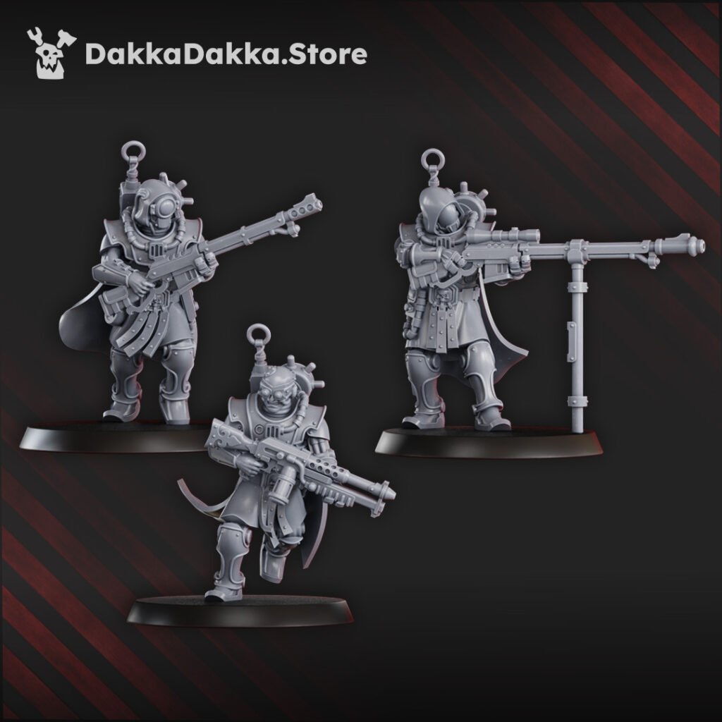 Tech Priests Satellitum Ranged, proxy miniature, 28mm heroic scale unpainted resin, view 4
