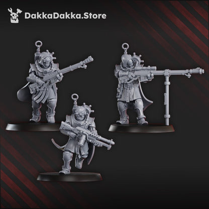 Tech Priests Satellitum Ranged, proxy miniature, 28mm heroic scale unpainted resin, view 4