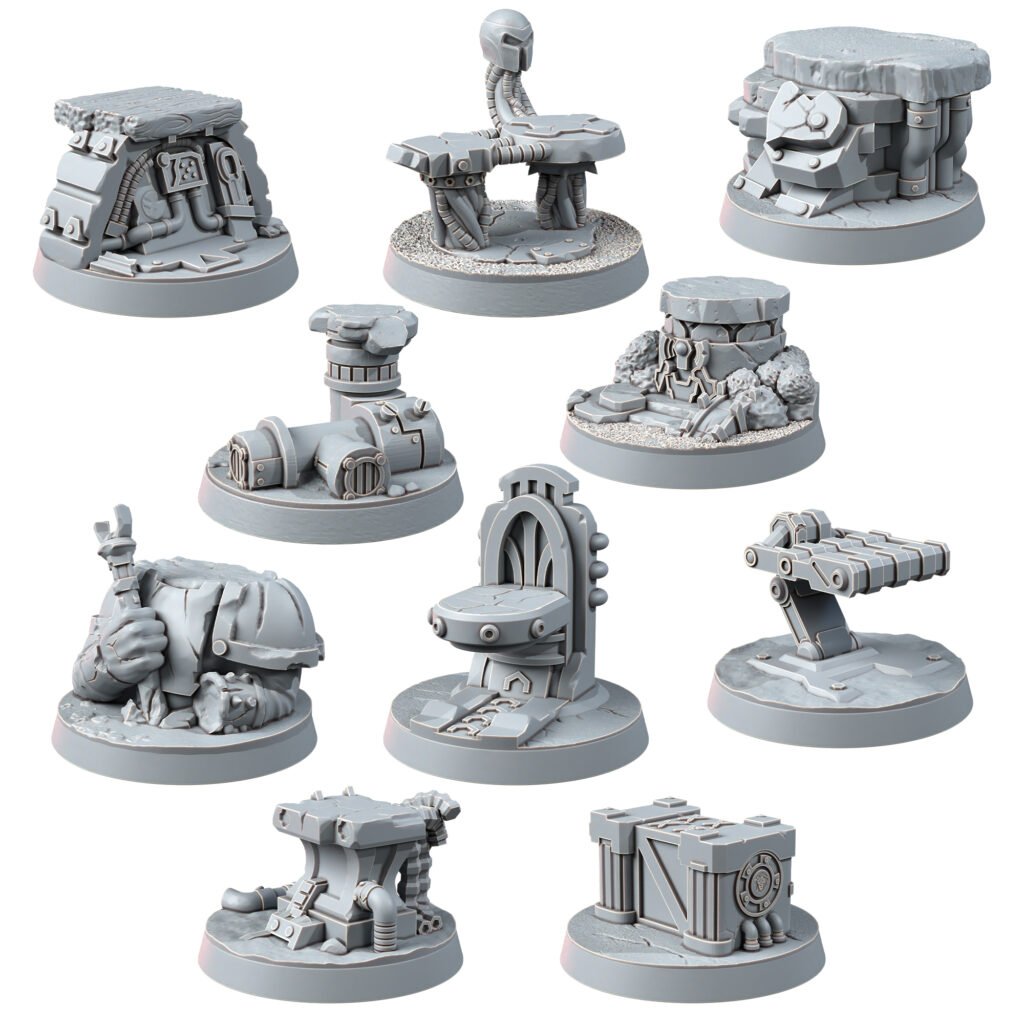 Tech Priests Cult Of Mars 32Mm Bases (10 Units), resin miniature bases, squad, 28mm heroic scale unpainted resin