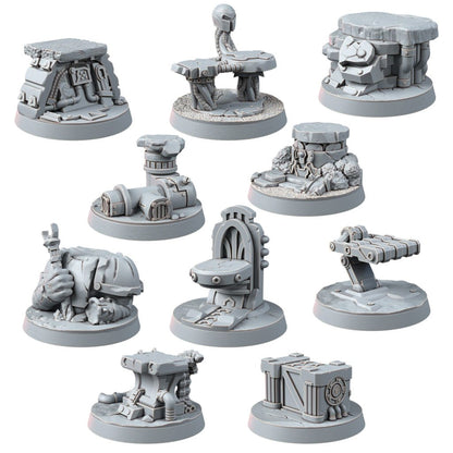 Tech Priests Cult Of Mars 32Mm Bases (10 Units), resin miniature bases, squad, 28mm heroic scale unpainted resin