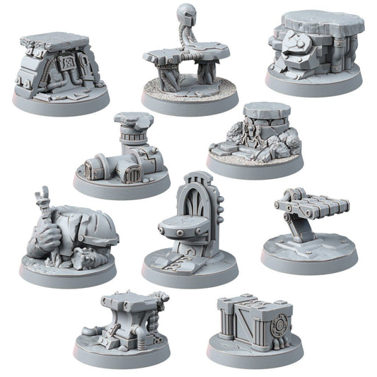 Tech Priests Cult Of Mars 32Mm Bases (10 Units), resin miniature bases, squad, 28mm heroic scale unpainted resin