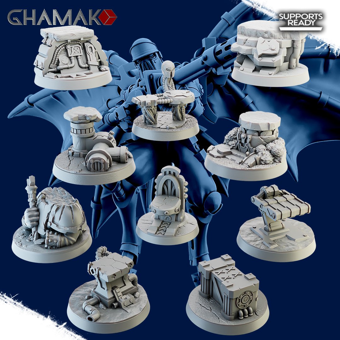 Tech Priests Cult Of Mars 32Mm Bases (10 Units), resin miniature bases, squad, 28mm heroic scale unpainted resin, view 3