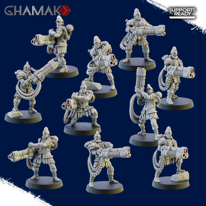 Tech Priests Cult Of Mars Covenants (10 Units), proxy miniature, squad, 28mm heroic scale unpainted resin, view 2