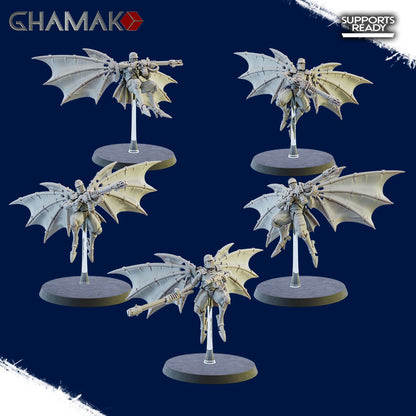 Tech Priests Cult Of Mars Infernal Pterodactyls (5 Units), proxy miniature, squad, 28mm heroic scale unpainted resin, view 2