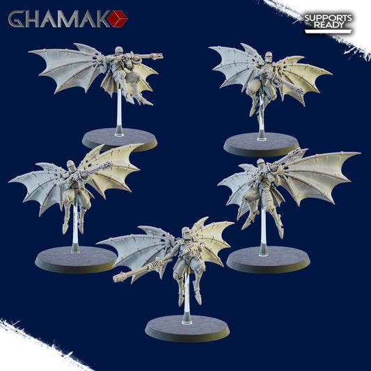 Tech Priests Cult Of Mars Infernal Pterodactyls (5 Units), proxy miniature, squad, 28mm heroic scale unpainted resin, view 2
