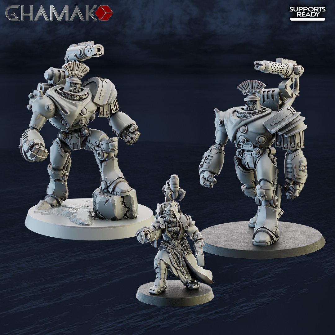 Tech Priests Cult Of Mars Iron Golems Team (3 Units), proxy miniature, squad, 28mm heroic scale unpainted resin, view 2