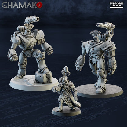 Tech Priests Cult Of Mars Iron Golems Team (3 Units), proxy miniature, squad, 28mm heroic scale unpainted resin, view 2