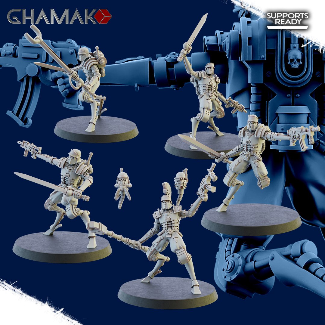 Tech Priests Cult Of Mars Ironreborned (5 Units), proxy miniature, squad, 28mm heroic scale unpainted resin, view 2