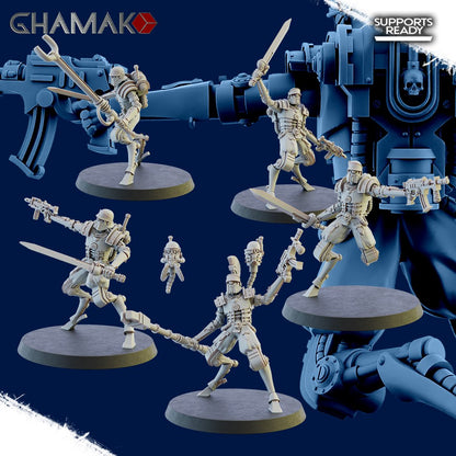 Tech Priests Cult Of Mars Ironreborned (5 Units), proxy miniature, squad, 28mm heroic scale unpainted resin, view 2