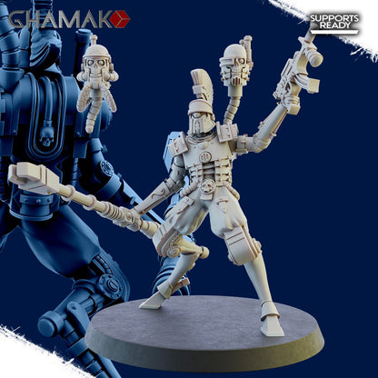 Tech Priests Cult Of Mars Ironreborned (5 Units), proxy miniature, squad, 28mm heroic scale unpainted resin, view 9