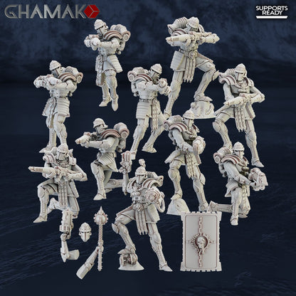 Tech Priests Cult Of Mars Martian Gatekeepers (16 Units), proxy miniature, squad, 28mm heroic scale unpainted resin, view 2