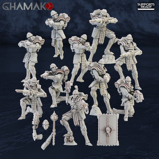Tech Priests Cult Of Mars Martian Gatekeepers (16 Units), proxy miniature, squad, 28mm heroic scale unpainted resin, view 2