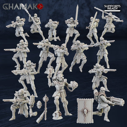 Tech Priests Cult Of Mars Martian Gatekeepers (16 Units), proxy miniature, squad, 28mm heroic scale unpainted resin, view 3
