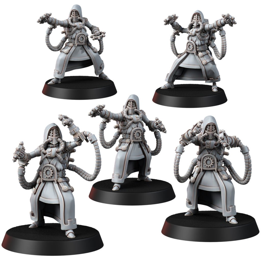 Tech Priests Cult Of Mars Olympus Monks (5 Units), proxy miniature, squad, 28mm heroic scale unpainted resin