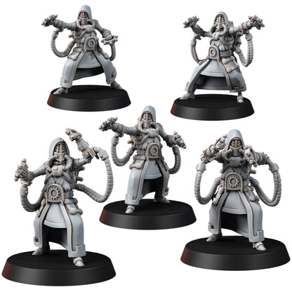 Tech Priests Cult Of Mars Olympus Monks (5 Units), proxy miniature, squad, 28mm heroic scale unpainted resin