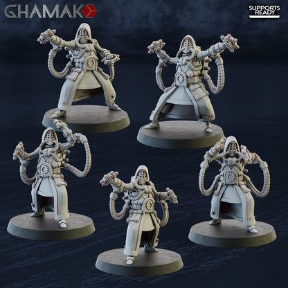 Tech Priests Cult Of Mars Olympus Monks (5 Units), proxy miniature, squad, 28mm heroic scale unpainted resin, view 2