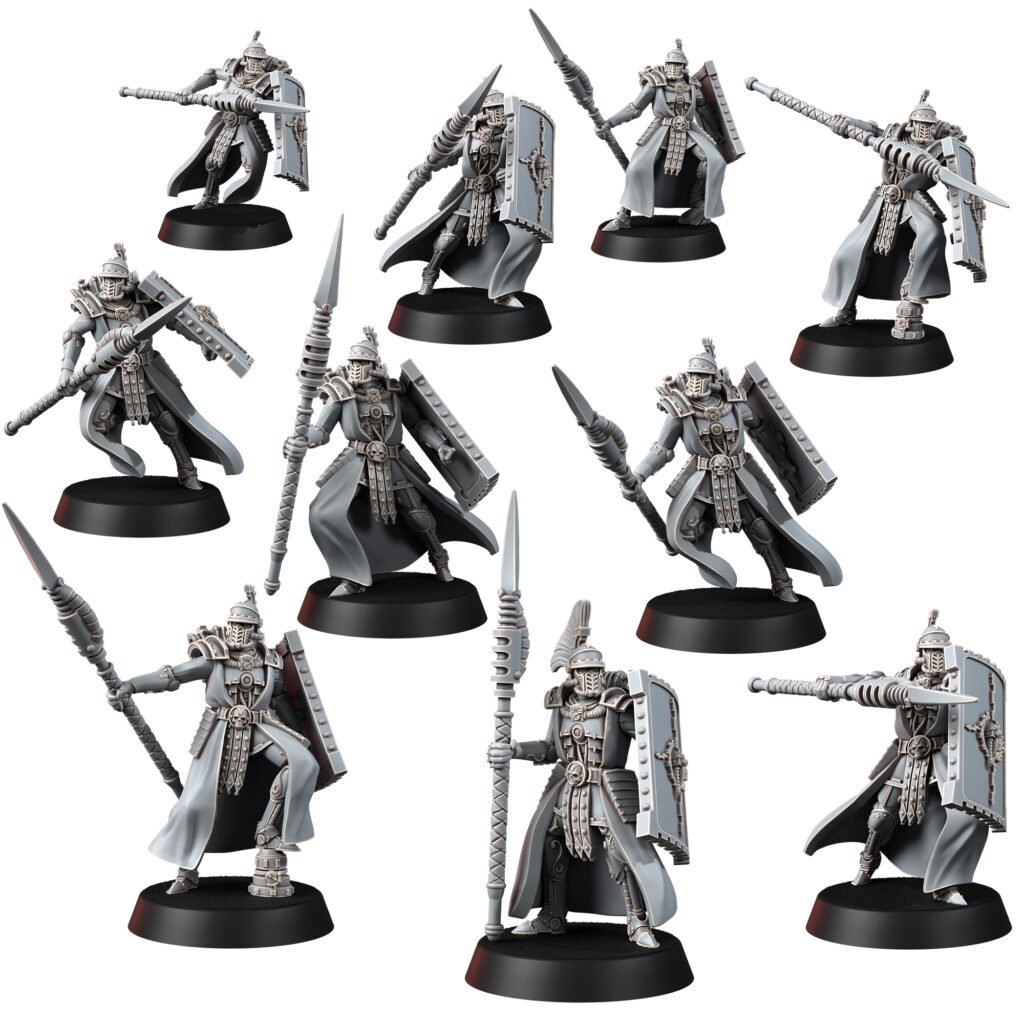 Tech Priests Cult Of Mars Scutaari (10 Units), proxy miniature, squad, 28mm heroic scale unpainted resin, view 2