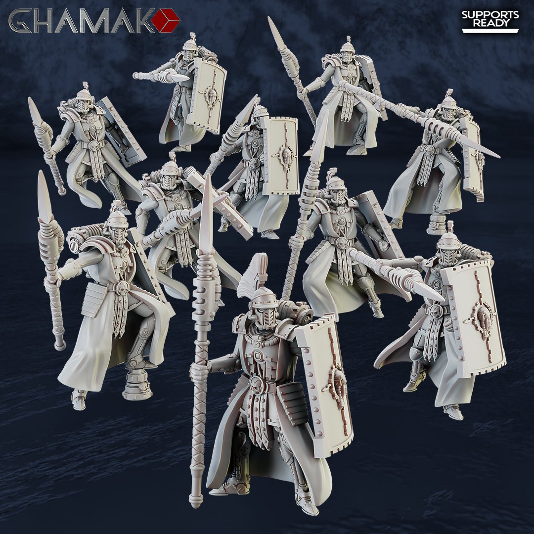 Tech Priests Cult Of Mars Scutaari (10 Units), proxy miniature, squad, 28mm heroic scale unpainted resin, view 3