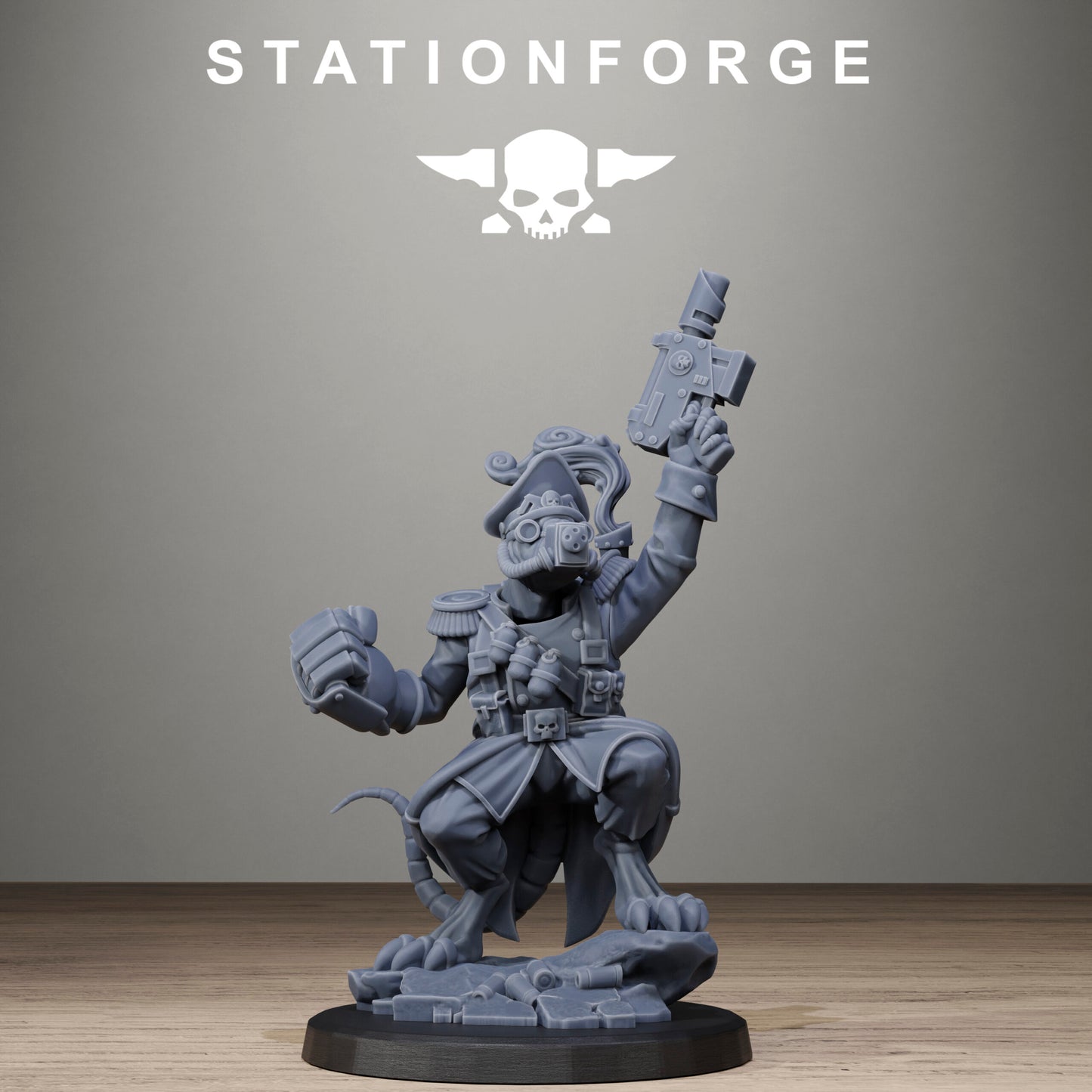 Tech Priests Raticus Officer, proxy miniature, 28mm heroic scale unpainted resin, view 4