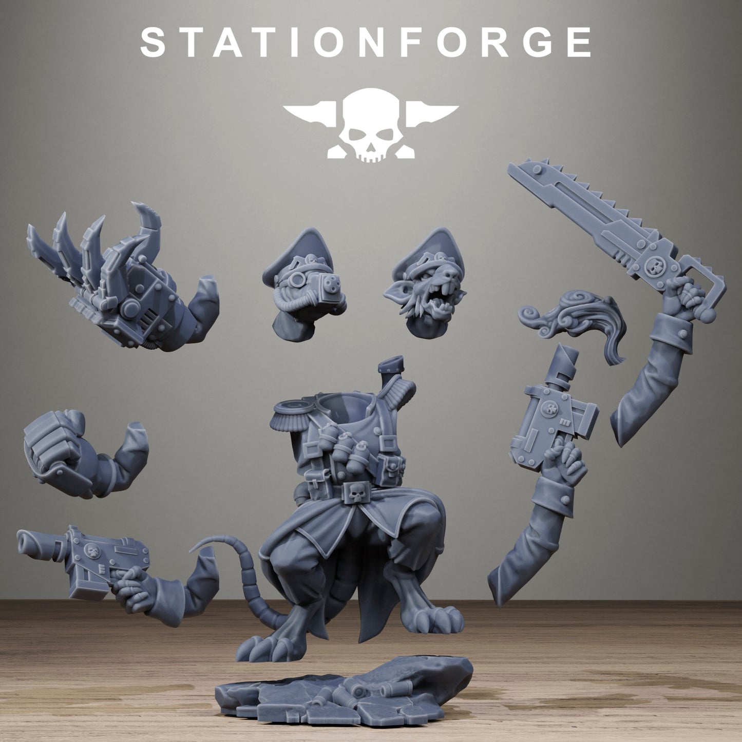 Tech Priests Raticus Officer, proxy miniature, 28mm heroic scale unpainted resin, view 6