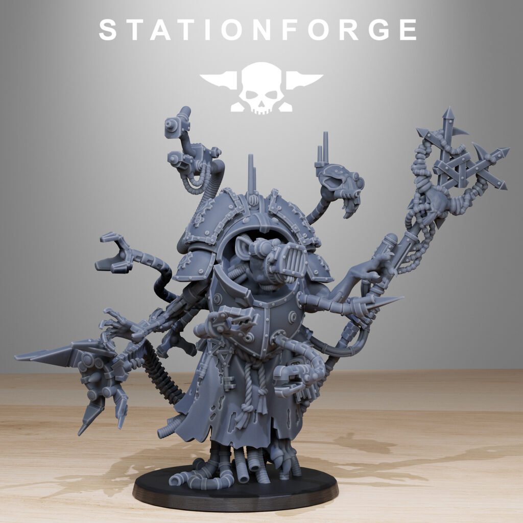 Tech Priests Raticus Priest, proxy miniature, character, 28mm heroic scale unpainted resin, view 2