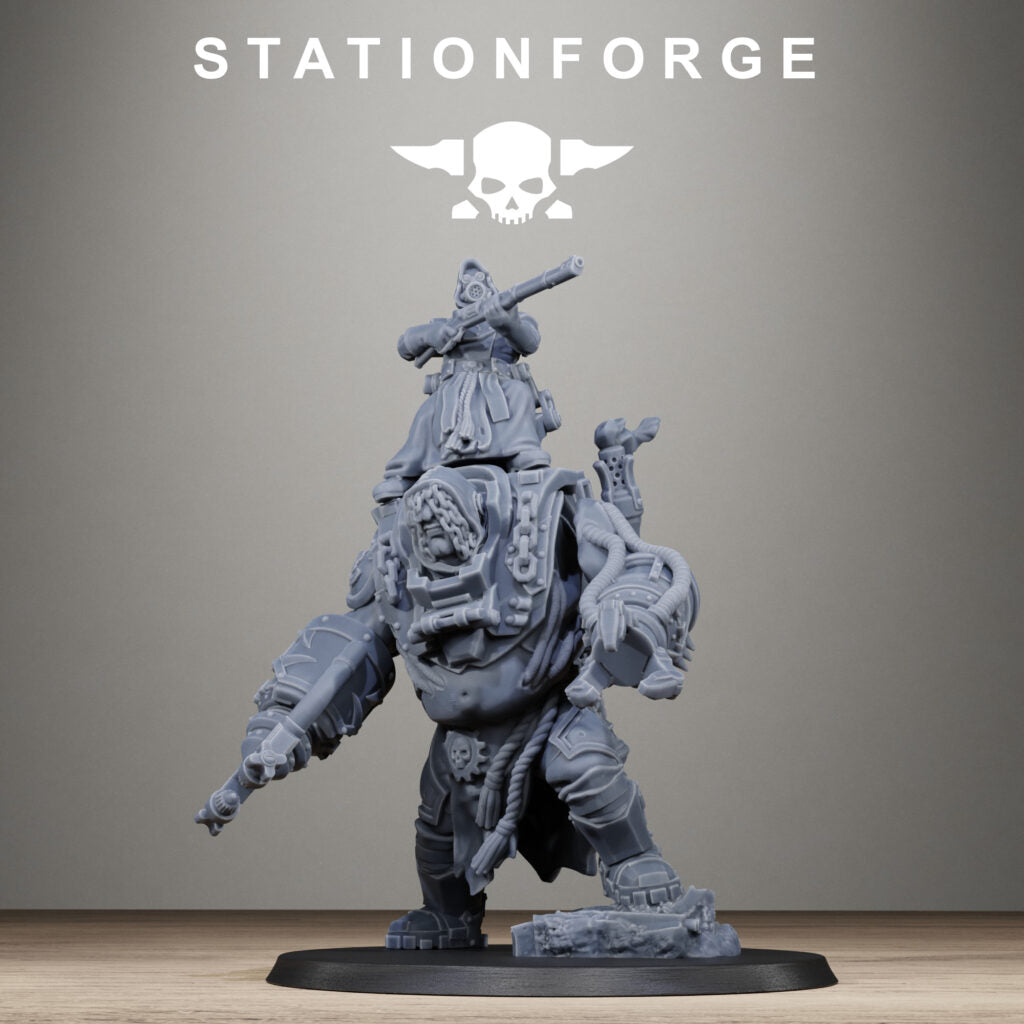 Tech Priests Scavenger Beast Controllers, proxy miniature, monster, 28mm heroic scale unpainted resin, view 3