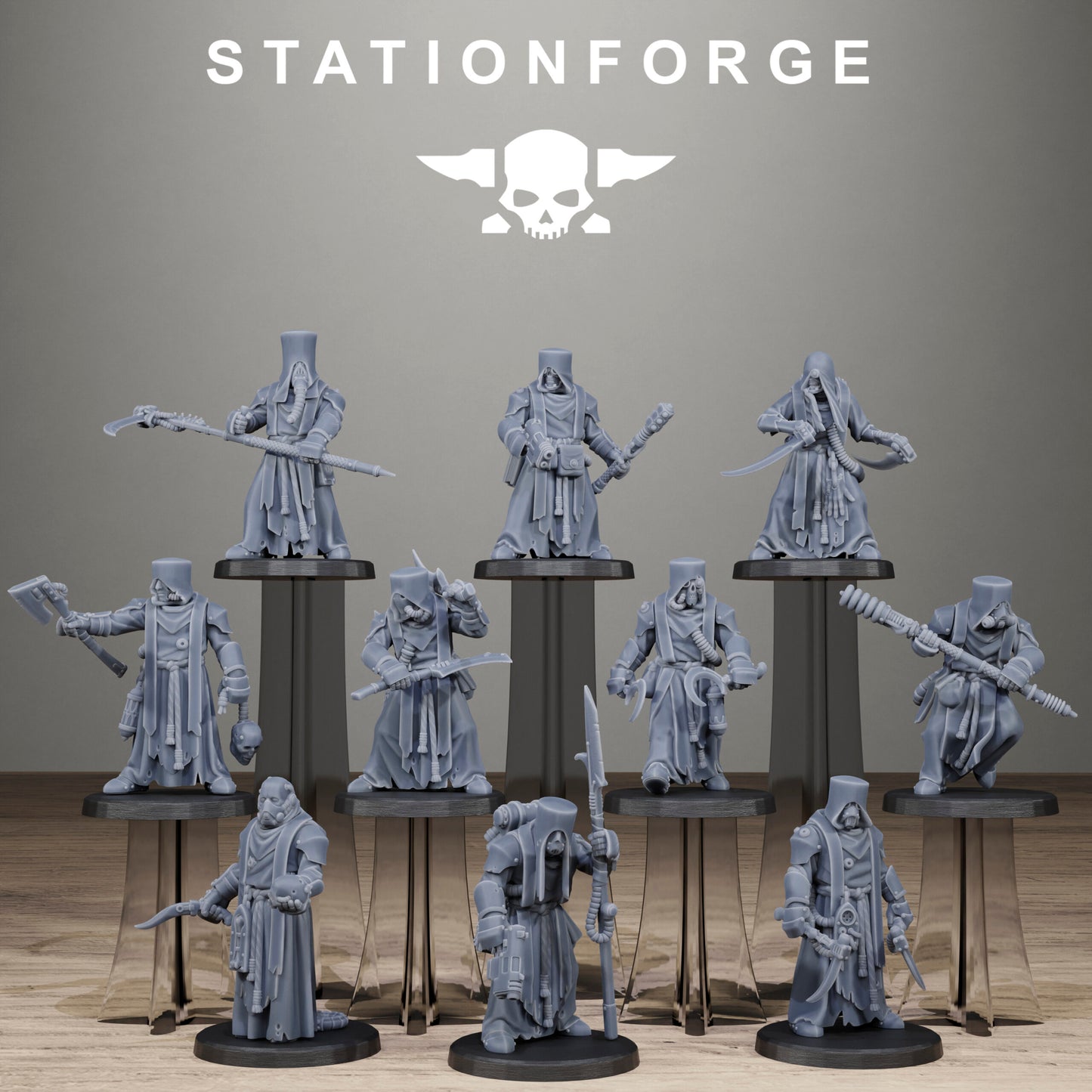 Tech Priests Scavenger Blade Preachers, proxy miniature, 28mm heroic scale unpainted resin