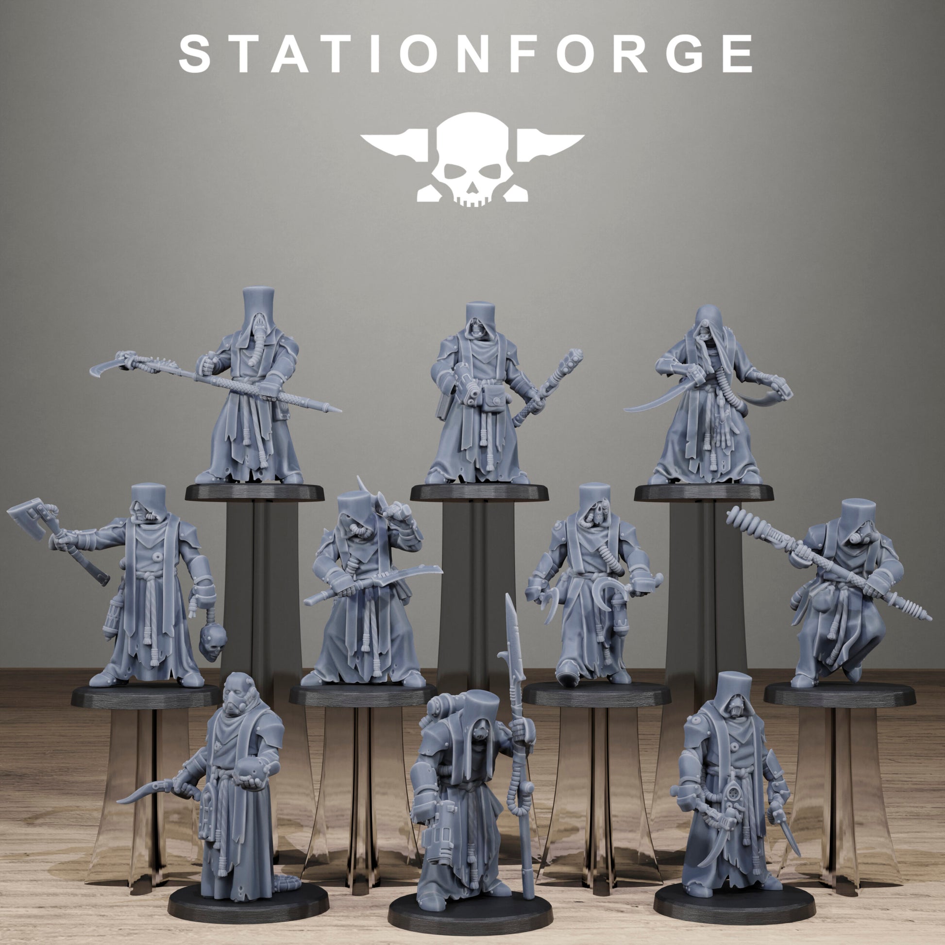 Tech Priests Scavenger Blade Preachers, proxy miniature, 28mm heroic scale unpainted resin
