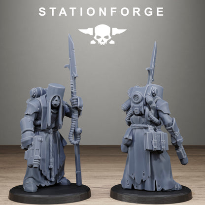 Tech Priests Scavenger Blade Preachers, proxy miniature, 28mm heroic scale unpainted resin, view 3